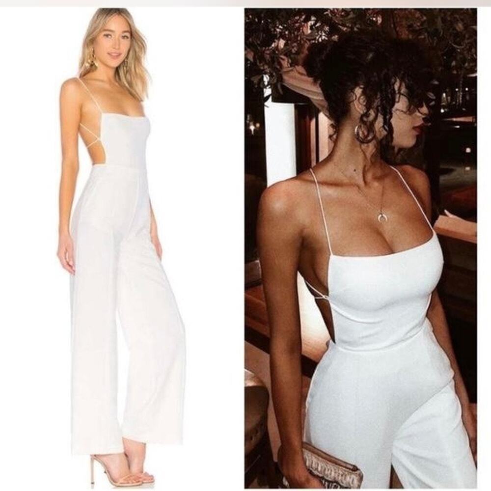 NWT Revolve NBD Prosecco Jumpsuit Wide Leg Back Lace Up Ivory SM Bridal Wedding - Picture 2 of 9